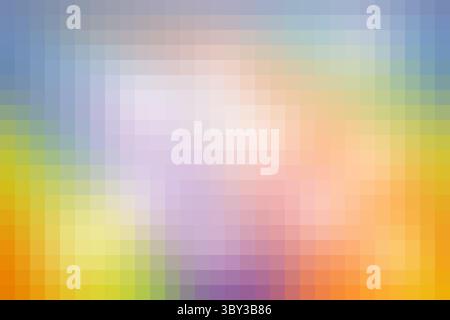 Pastel rainbow gradient background - blue color turning into yellow, pixel mosaic tile. copy space Stock Photo