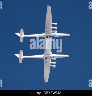 Stratolaunch roc twin fuselage aircraft (N351SL) airborne over Mojave ...
