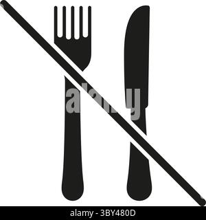 No Eating Sign Solid Icon. Dietary Restriction, Fasting, And Food Limitation Silhouette Symbol. Nutritional Control And Health Guide. Isolated Vector Stock Vector