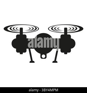 Drone vector icon. Flying device symbol. Aerial quadcopter shape. Black minimal silhouette. Stock Vector