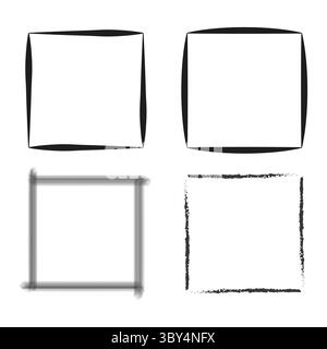 Distorted square borders. Grunge black frames. Textured vector symbols. Artistic minimal shapes. Stock Vector