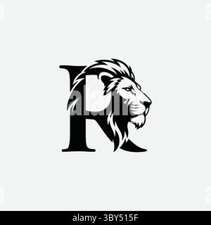 A sophisticated logo featuring a stylized lion's head integrated with the letter 'R'. This design conveys strength Stock Vector