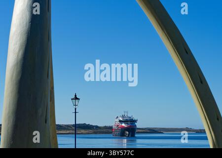 Cruise ship, Whalebone Arch, Stanley, Falkland Islands, South America Stock Photo