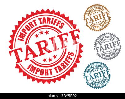 A Import Tariffs Product Stamp Set, Grunge Style Import Regulation Label Vectors Stock Vector