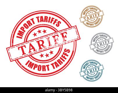 A Import Tariffs Certified Stamp Collection, Grunge Rubber Customs Documentation Seal Set Stock Vector