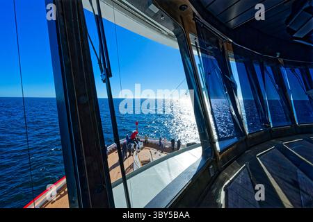 Cruise ship, view from the bridge to the bow, Atlantic Ocean, Puerto Madryn, Argentina, South America Stock Photo