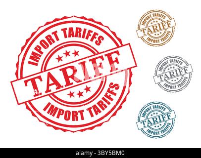 A Import Tariffs Seal Bundle, Grunge Style Border Tax Vector Icons Stock Vector