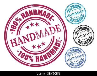 A 100% Handmade Badge Collection, Grunge Rubber Craftsmanship Stamp Set Stock Vector