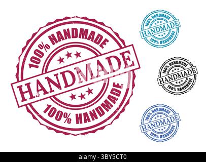 A 100% Handmade Seal Bundle, Grunge Style Handcrafted Product Vector Icons Stock Vector