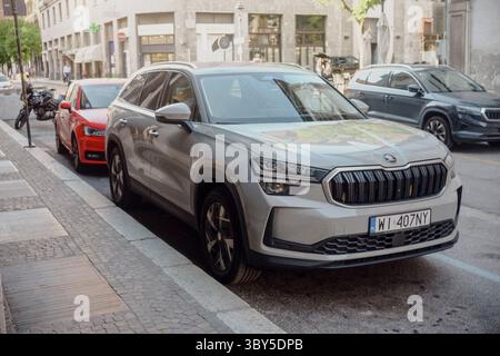 Cremona, Italy - April 1st 2025 Modern electric Skoda Enyaq Coupe iV parked on a paved street in an urban environment, showcasing sustainable transpor Stock Photo