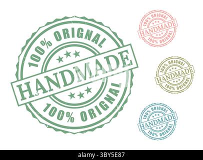 A 100% Original Handmade Seal Bundle, Grunge Style Handcrafted Goods Vector Icons Stock Vector
