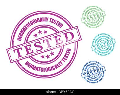 A Dermatologically Tested Certified Stamp Collection, Grunge Rubber Skin Health Seal Set Stock Vector