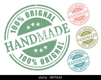 A 100% Original Handmade Stamp Vector Set, Grunge Style Artisan Product Label Pack Stock Vector