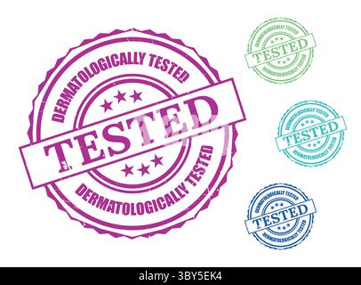 A Dermatologically Tested Seal Bundle, Grunge Style Certified Cosmetic Vector Icons Stock Vector