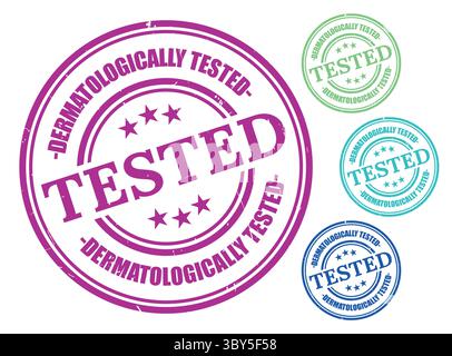 A Dermatologically Tested Badge Collection, Grunge Rubber Safe for Skin Stamp Set Stock Vector