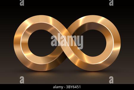 3d golden Infinity symbol. Realistic shiny metal. Vector illustration Stock Vector