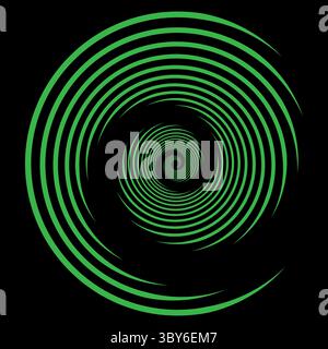 Circle green lines isolated on the black background. Optical art. Design element for frame, logo, tattoo, web pages, prints, posters, template Stock Vector