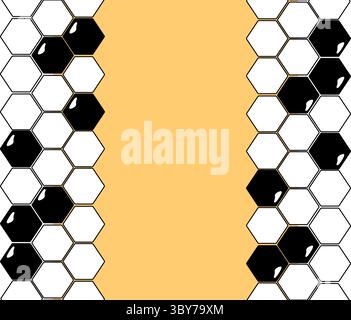 Hexagon, honeycomb vertical seamless border frame template. Vector graphic line illustration. Pattern with no strokes. Asset for photo collage, montag Stock Vector