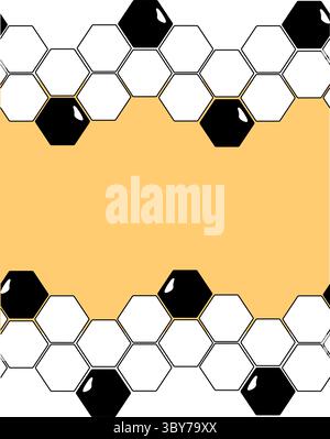 Hexagon, honeycomb Horizontal seamless border frame template. Vector graphic line illustration. Pattern with no strokes. Asset for photo collage, mont Stock Vector