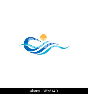 blue waves sun logo, blue waves and sunlight logo symbol icon vector design Stock Vector