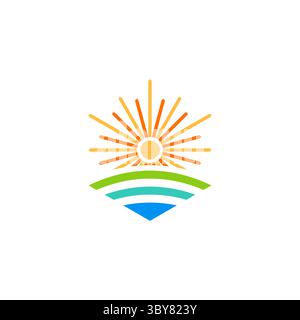 bright rising sun logo symbol, sunlight logo icon vector design Stock Vector