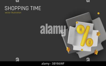 Modern 3D render of discount concept with percent sign inside a blue open box on a gradient background. Great for e-commerce promotions and sales Stock Vector