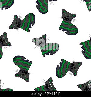 Halloween seamless pattern in hand draw style. Scary cat. Cute wallpaper for your creativity. Print for design, textile, fabric, wallpaper Stock Vector