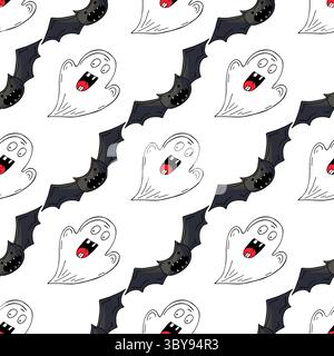 Halloween seamless pattern in hand draw style. Bat. Wallpaper for your creativity. Print Stock Vector