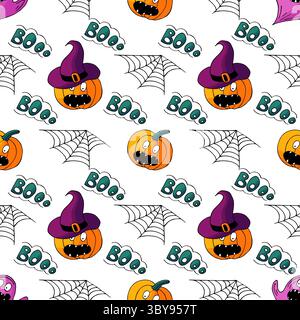 Halloween seamless pattern in hand draw style. Wallpaper for your creativity. Spider web Stock Vector