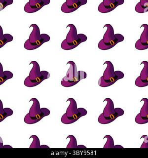 Halloween seamless pattern in hand draw style. Witch hat. Cute wallpaper for creativity Stock Vector