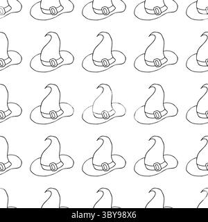Halloween Monochrome pattern in hand draw style. Witch hat. Cute wallpaper Stock Vector