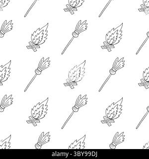 Halloween Monochrome pattern in hand draw style. Witch, broom. Wallpaper for your creativity. Print for design, textile, fabric, wallpaper, wrapping Stock Vector