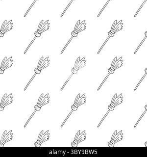 Halloween Monochrome pattern in hand draw style. Witch, broom. Wallpaper for your creativity. Print for design, textile, fabric, wallpaper, wrapping p Stock Vector