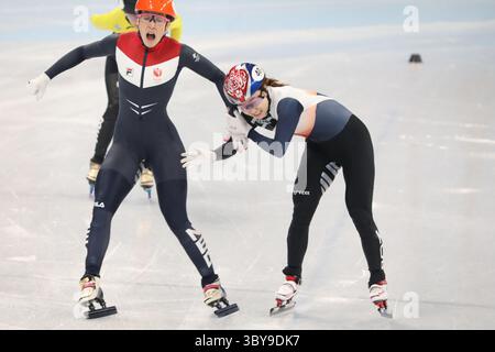 Skaters race during an ISU short track speed skating world tour event ...