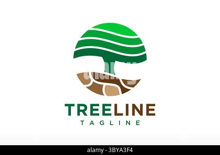 Modern Minimal Circle Tree Logo Design, green tree in a circle shape, olive tree logo, stone wellness logo, tree root logo design Vector Icon Symbol Stock Vector