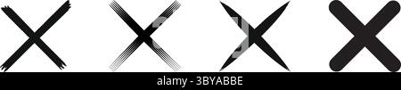 A collection of four black cross shapes, each rendered with a unique artistic style, presented on a clean white background. Stock Vector