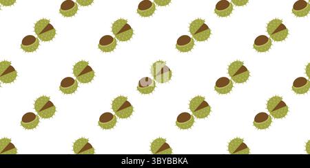 Fall themed seamless pattern with chestnuts in flat style. Hand drawn autumn vector illustration for digital, banners, social media Stock Vector