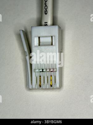 British BT telephone plug with only two connectors as used in modern UK phones Stock Photo