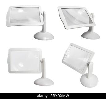 Isolated photo of white colored table magnifying glass on white background. Stock Photo