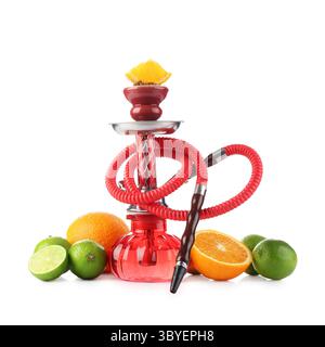 Hookah with different fruits isolated on white Stock Photo