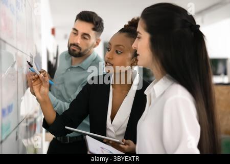 Diverse workmates working together on business plan Stock Photo