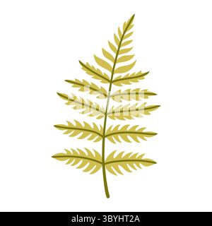 Green fern leaf branch isolated on white background. Simple autumn fall leaf for pattern, banner, sticker. Hello autumn card. Flat vector illustration Stock Vector