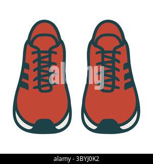 Red Running Sneakers Illustration – Athletic Shoes with Black Stripes & White Sole for Fitness, Workout, Training, Jogging & Casual Sportwear Concepts Stock Vector