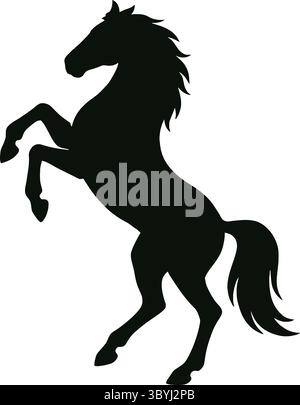Black and White Silhouette Illustration of a Reared-Up Horse Stock Vector