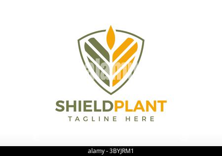 Agriculture Plant With Shield Logo Design, protects the farm from harmful bugs, insects, and humans creating bad things, crop grain shield, agro food Stock Vector