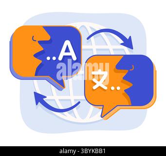 Speech Bubbles with Human Face Silhouette Speaking with Multilingual Dialog for Online Language Translator Concept Illustration Clip Art Stock Vector