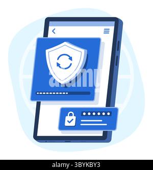 Smartphone Updating Security Data for Cyber Security Concept Illustration Stock Vector