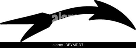 A black, stylized arrow with a distinct curve, suggesting movement or direction change. It has sharp, pointed ends. Stock Vector