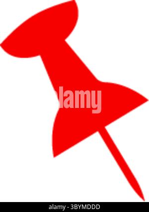 A bright red thumbtack is shown angled against a clean white backdrop, its sharp point visible. Stock Vector
