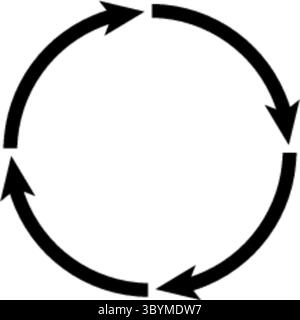 A simple black and white diagram featuring four arrows forming a continuous loop, indicating a cycle or process. Stock Vector